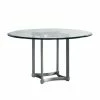 AUGUST- Stella Glass Pedestal Dining Table (60" Round - Silver) Dining Tables