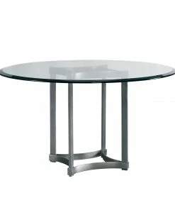 AUGUST- Stella Glass Pedestal Dining Table (60" Round - Silver) Dining Tables